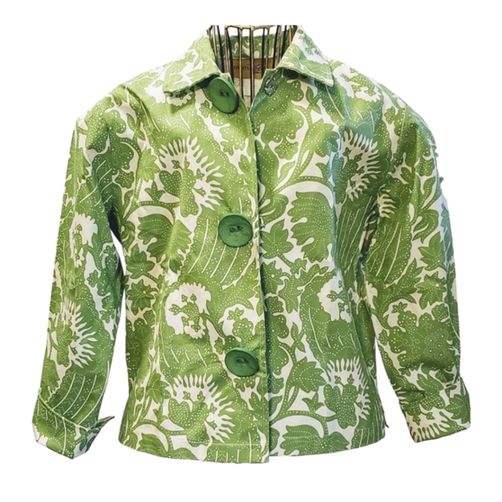 Vintage 80's Painted Pony JACKET Green Floral pattern cotton waist length SZ S